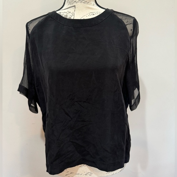 Amour Vert Sylvie Cupro Silk Top Blouse Black Sz S‎ NWT - Picture 1 of 10